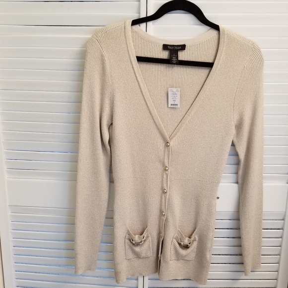 White House Black Market Sweaters Whbm Gold Metallic Cardigan